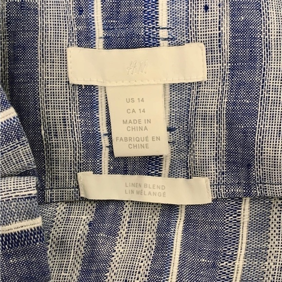 H&M Linen Striped Skirt Size 14 Paper Bag Waist Pockets Chambray - Picture 3 of 12